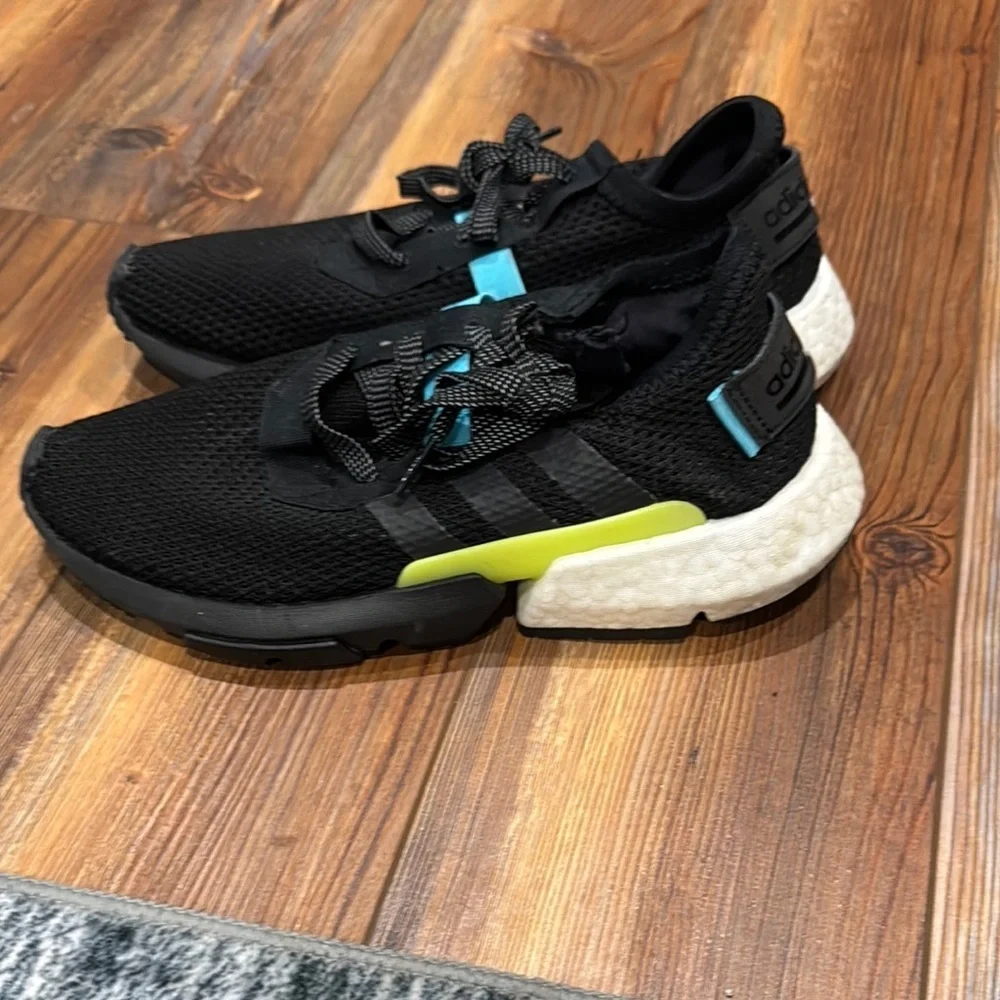 Adidas Black and Blue Sneakers with Mesh Upper and Cushioned Sole